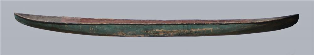 Appraisal: CARVED WOOD CANOE WITH GREEN PAINTED SURFACE ' x '