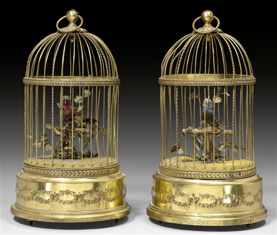 Appraisal: PAIR OF BIRD AUTOMATONS Restauration style probably Geneva circa Brass