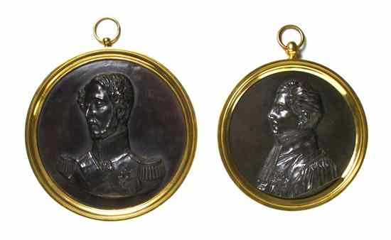 Appraisal: Two French Gilt and Patinanted Bronze Portrait Medallions each depicting