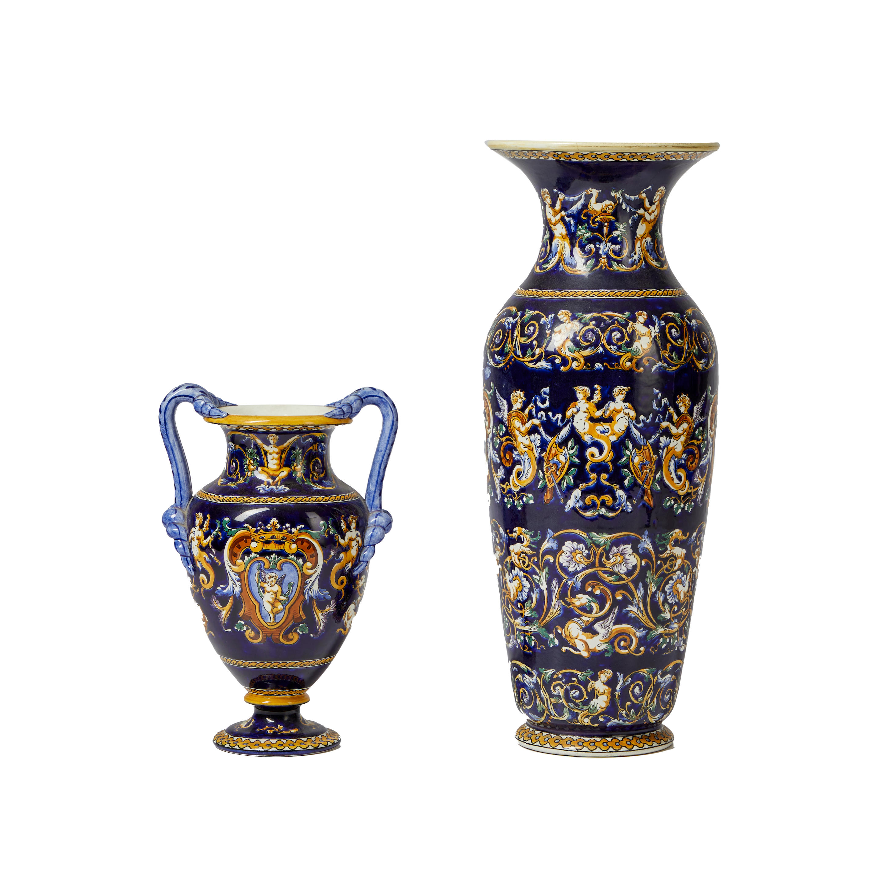 Appraisal: Two French Gien Vases one urn-form with two handles and