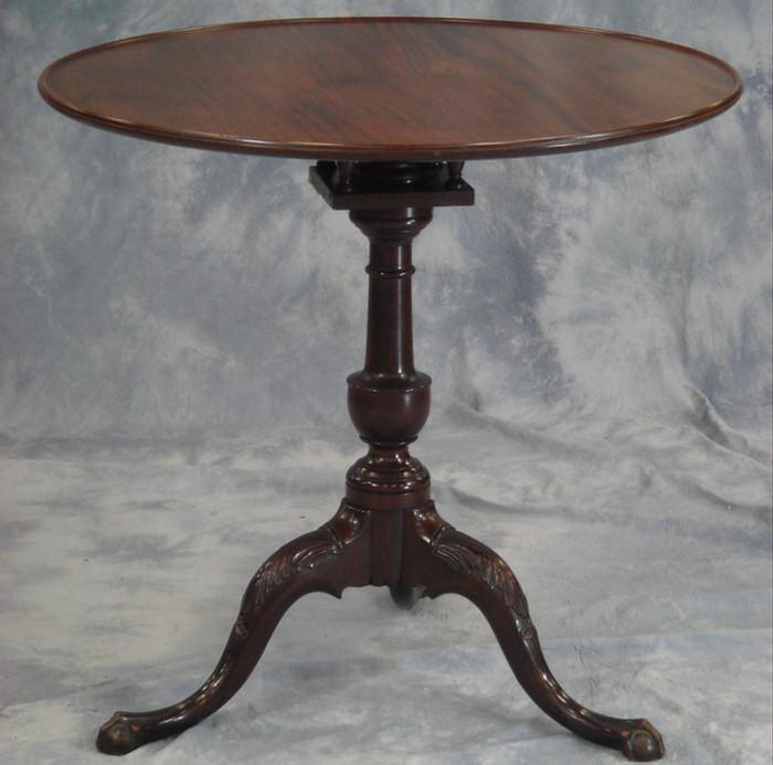 Appraisal: Mahogany Queen Anne style birdcage dish tilt top tea table