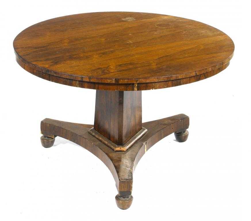 Appraisal: AN EARLY VICTORIAN ROSEWOOD BREAKFAST TABLE the figured circular top