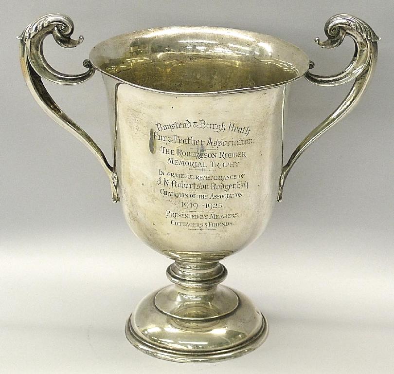 Appraisal: Large twin handled circular pedestal trophy by Walker Hall high