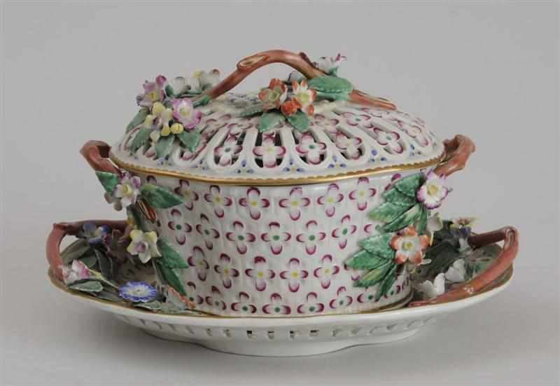 Appraisal: WORCESTER PORCELAIN BASKET COVER AND RETICULATED STAND Each with bird