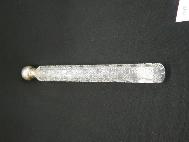 Appraisal: Cut Glass Lay-Down Perfume Bottle cane decor cylinder shape