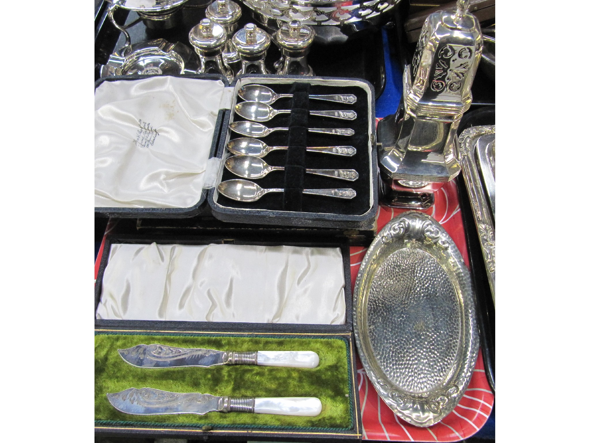 Appraisal: A tray lot of EP - cased cutlery sugar castor