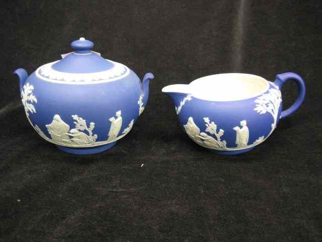 Appraisal: Wedgwood Dark Blue Jasperware Creamer Sugar classical maiden decor sugar