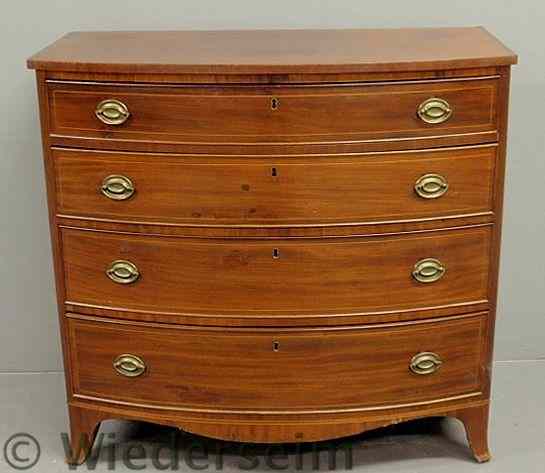 Appraisal: Hepplewhite inlaid mahogany bow-front chest of drawers c with flaring