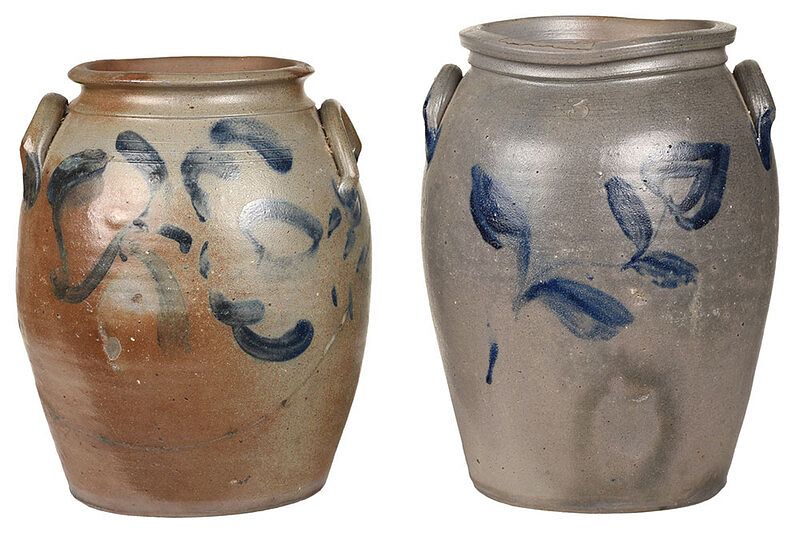 Appraisal: Two Blue Decorated Salt Glazed Stoneware Crocks probably Virginia th