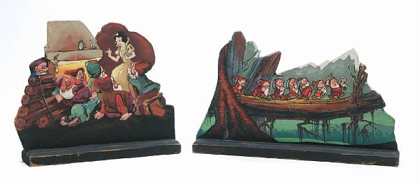 Appraisal: Two Walt Disney-style painted wooden standees from Snow White and