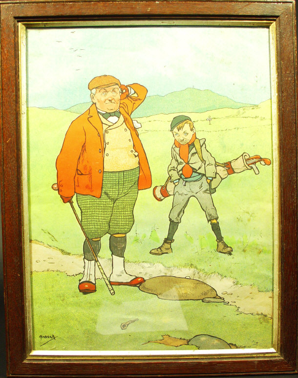 Appraisal: Edwardian colour golfing print in a gilt mount and oak