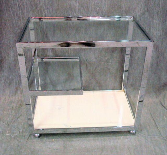 Appraisal: MILO BAUGHMAN Chrome Glass Marble Base Serving Cart Chips to