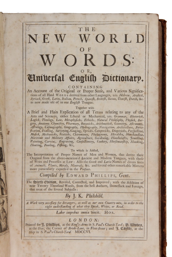 Appraisal: EARLY ENGLISH DICTIONARY WEBSTER FAMILY PROVENANCE - The New World