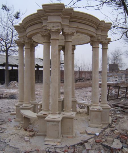 Appraisal: Large and Impressive Carved Stone Columnar Pavillion the circular molded