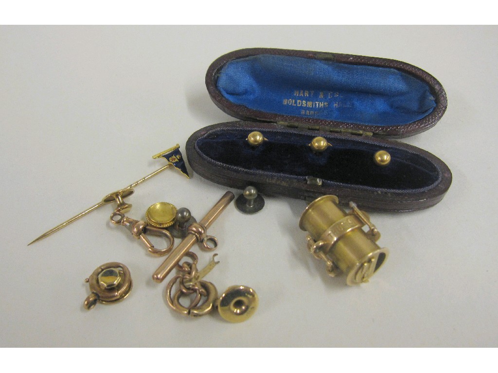 Appraisal: Lot comprising boxed ct gold shirt studs gold and enamel