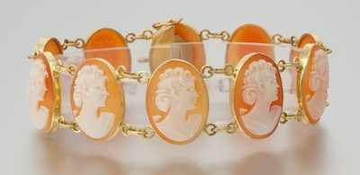 Appraisal: A Carved Shell Cameo Bracelet kt yellow gold mounted carved