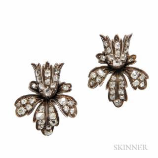 Appraisal: Silver and Diamond Flower Earrings composed of antique elements set