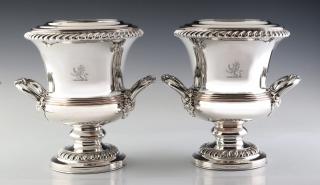 Appraisal: A PAIR GAINSFORD OLD SHEFFIELD PLATE WINE COOLERS A pair