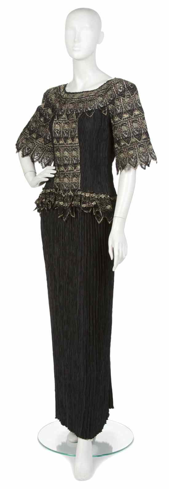 Appraisal: A Mary McFadden Black Fortuny Pleat Gown black lace and