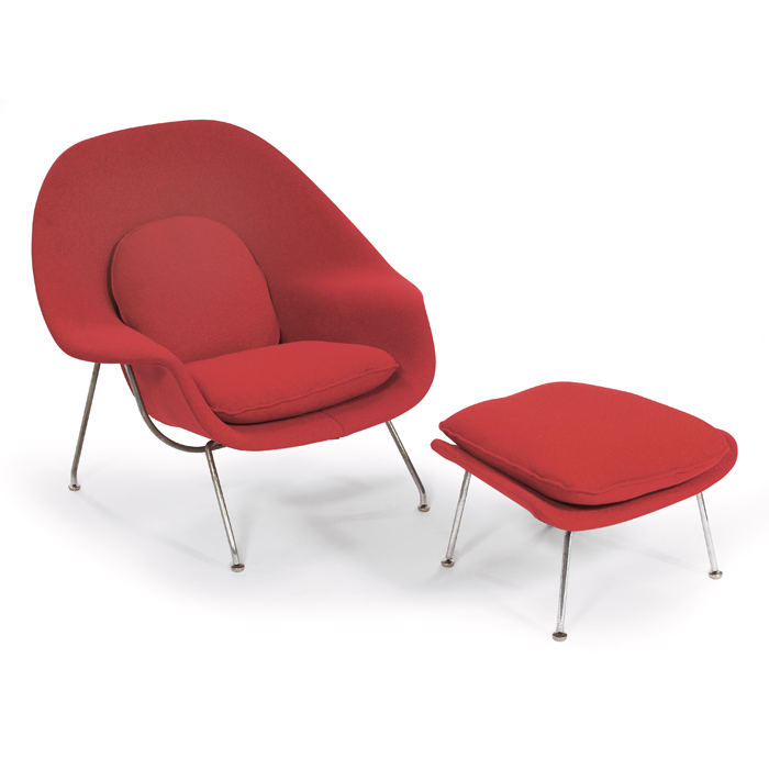 Appraisal: Eero Saarinen Womb chair and ottoman by Knoll red upholsteryover