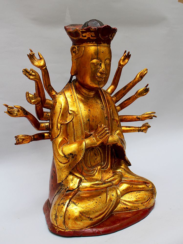 Appraisal: Chinese God with Hands Asian God Sculpture with Hands in