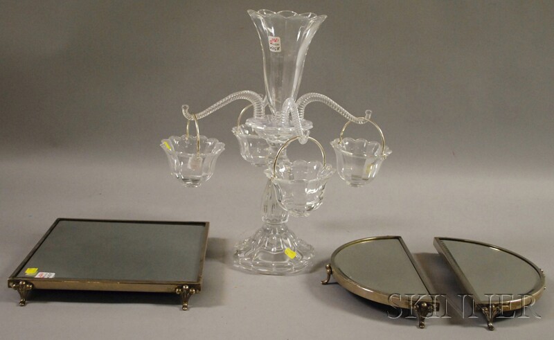 Appraisal: Baccarat-type Colorless Molded Glass Epergne and a Silver-plate-mounted Tri-part Beveled