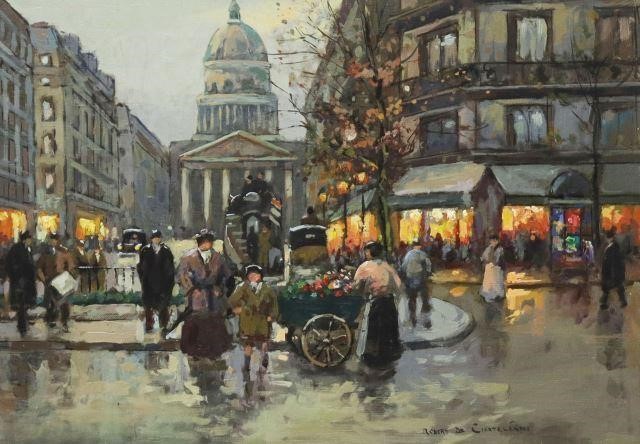 Appraisal: Framed oil on canvas painting Paris Street Scene view of