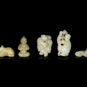 Appraisal: Five Chinese Jade Carvings comprising two jade boys one pale