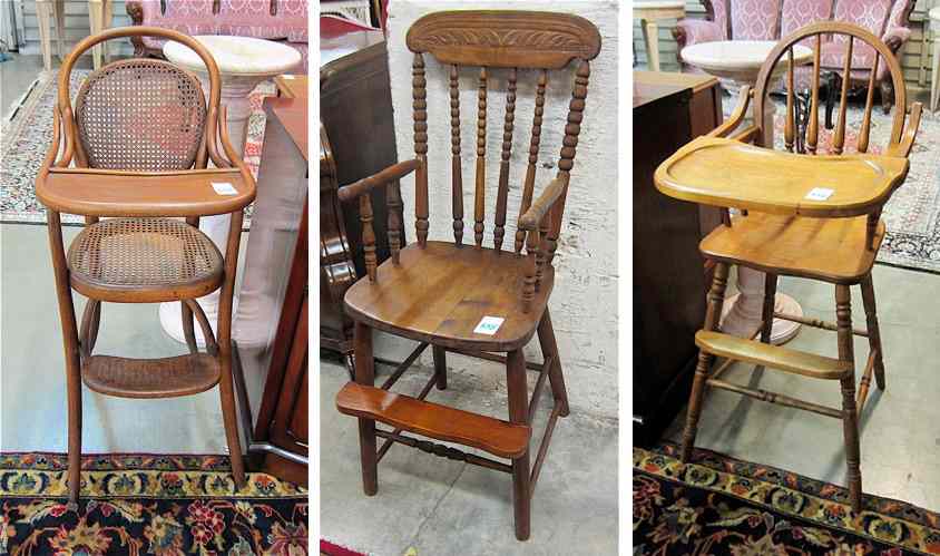 Appraisal: THREE AMERICAN INFANT HIGHCHAIRS late Victorian bentwood with attached tray