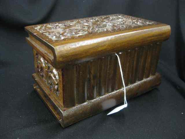 Appraisal: Victorian Carved Wooden Box faux book designs elaborate carving ''