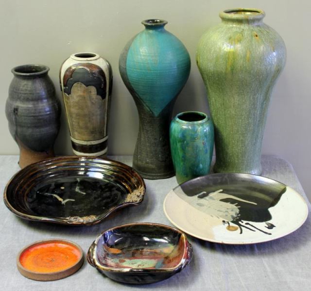 Appraisal: Large Midcentury Vintage Pottery Lot Includes a glazed ceramic plate