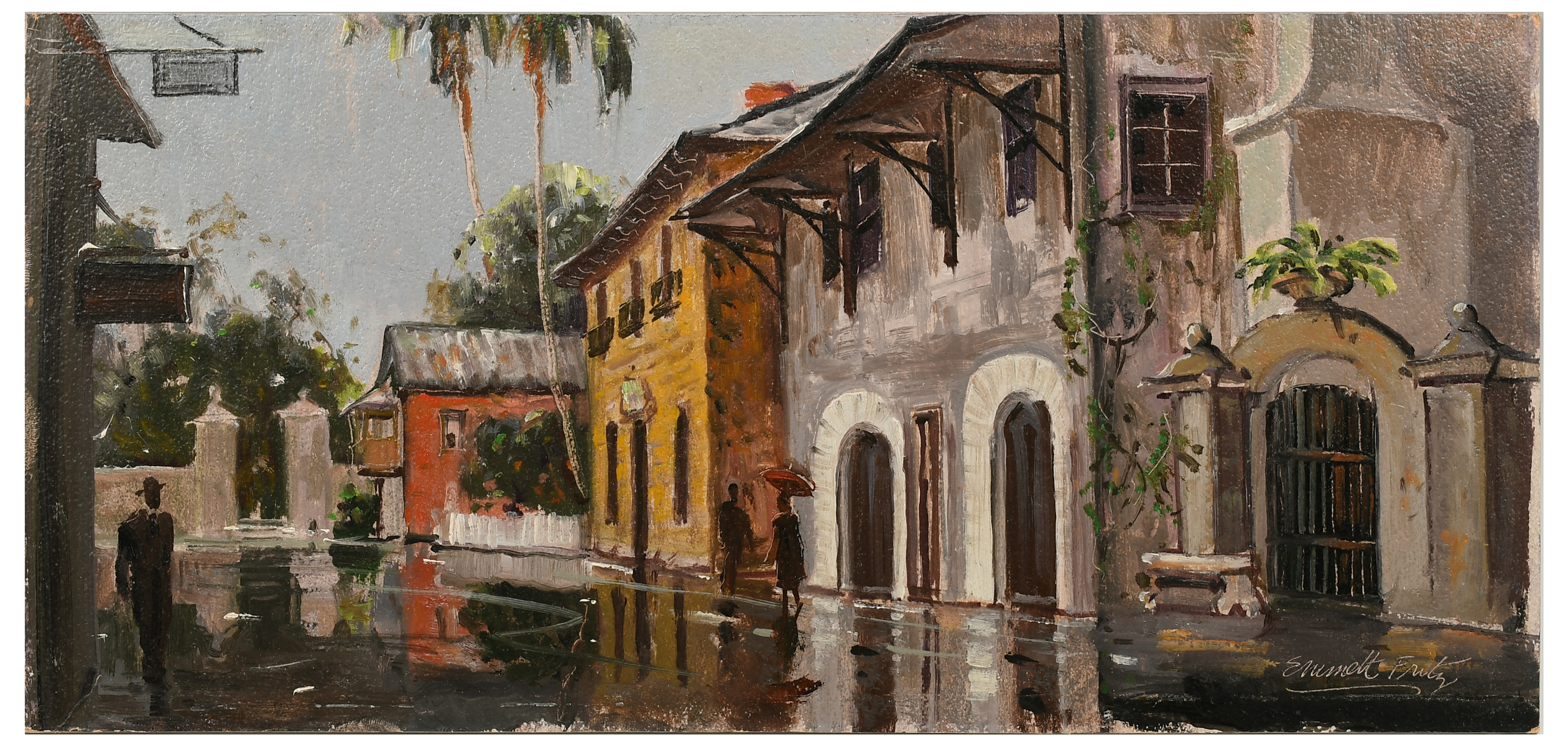 Appraisal: FRITZ Emmett American - St Augustine Street Scene with Figure