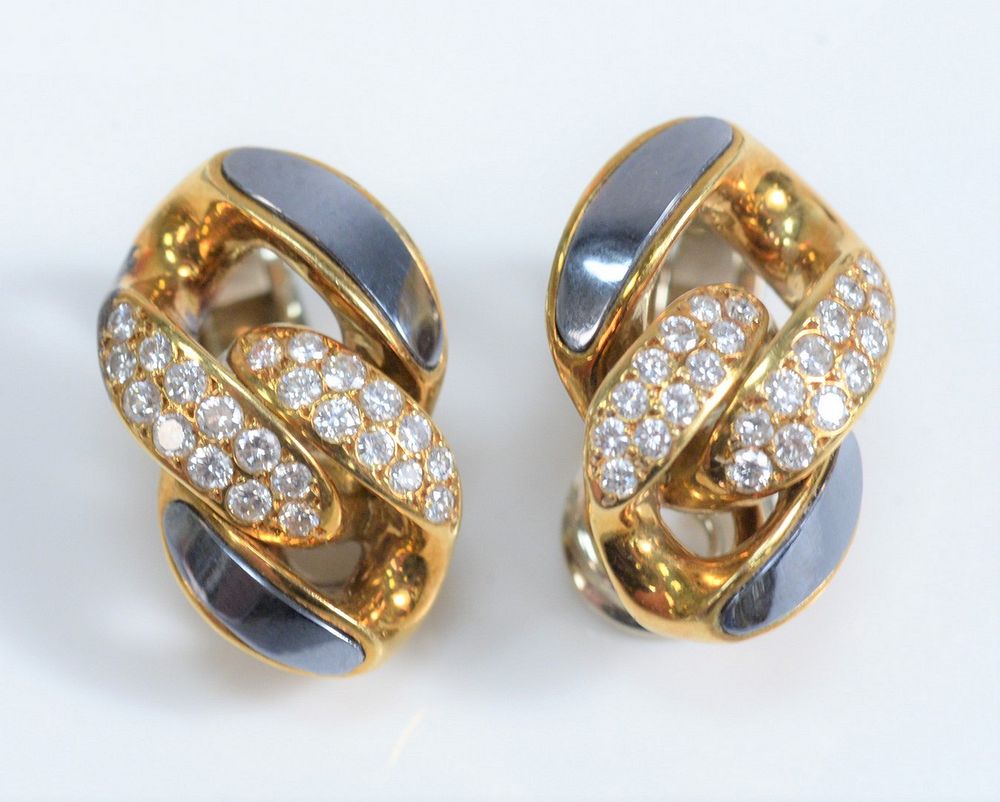 Appraisal: Pair of Karat White and Yellow Gold Earrings set with