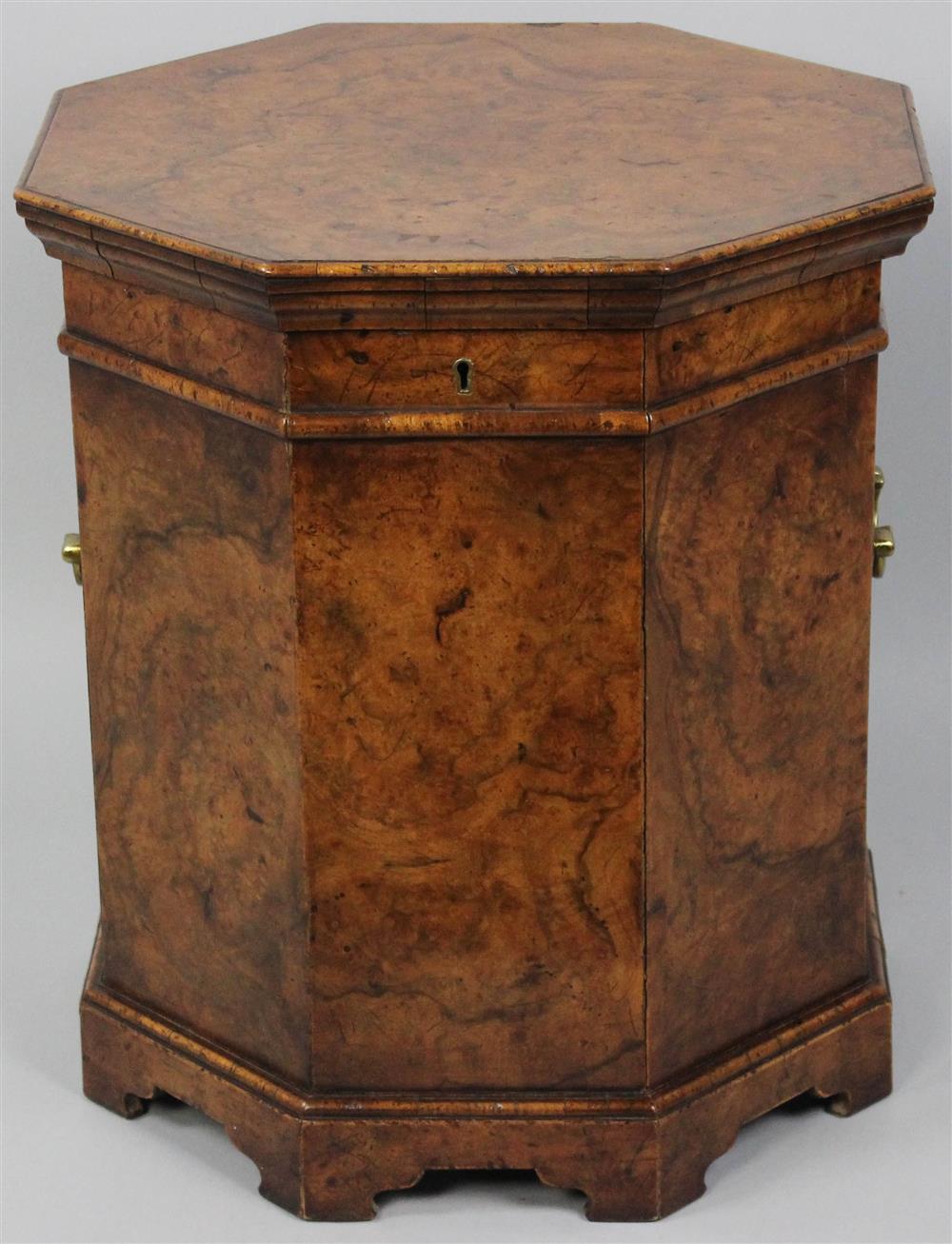 Appraisal: GEORGE II STYLE OCTAGONAL BURL WALNUT CELLARETTE the octagonal hinged