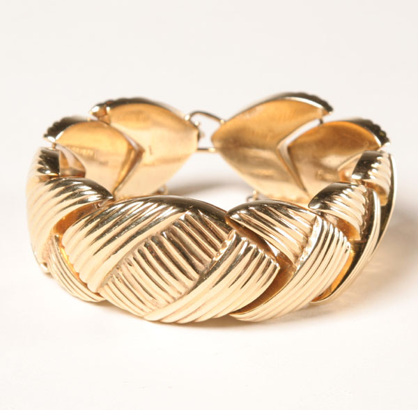 Appraisal: Gold K brite finish rope braid ribbed link bracelet with