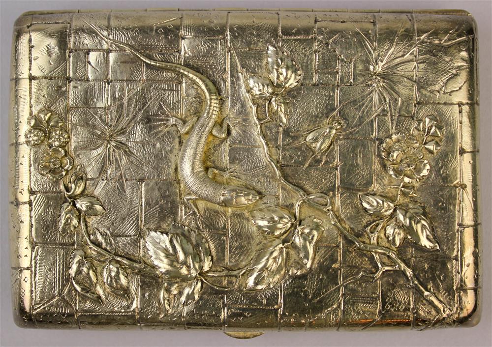 Appraisal: FRENCH SILVER CARTE DE VISITE CASE WITH AESTHETIC MOVEMENT REPOUSSE