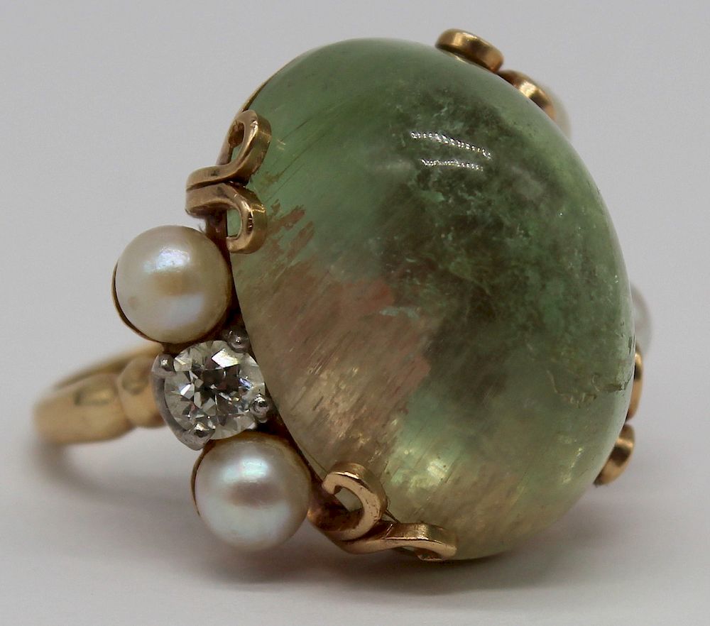 Appraisal: JEWELRY kt Gold Beryl Diamond and Pearl Ring Wonderful kt