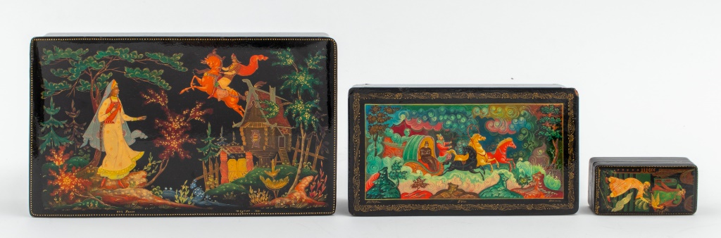 Appraisal: SOVIET PERIOD PALEKH AND MSTSERA LACQUER BOXES Group of three