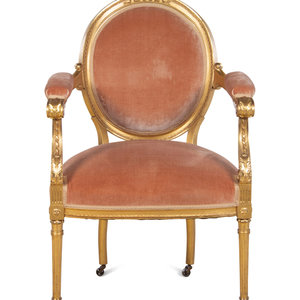 Appraisal: A Louis XVI Style Giltwood Fauteuil Late th Century Height