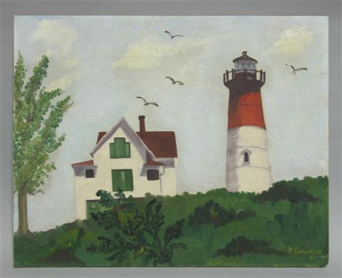 Appraisal: P GOLDFEIN LIGHT HOUSE Oil on canvas board x in