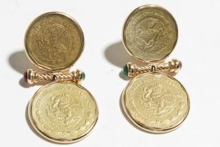 Appraisal: K Gold Mexican Coin Emerald Ruby Earrings K gold earring