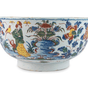 Appraisal: A Dutch Delft Polychrome Decorated and Glazed Earthenware Punch Bowl