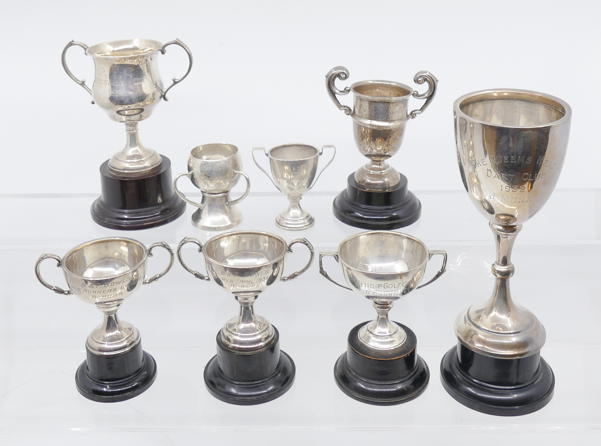 Appraisal: Group pc Miniature English Sterling Silver Trophies Includes pc loving