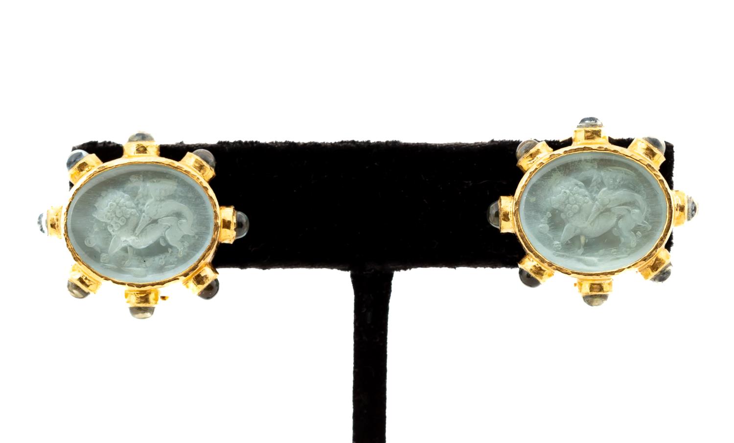 Appraisal: PAIR ELIZABETH LOCKE K GOLD INTAGLIO EARRINGS Elizabeth Locke K