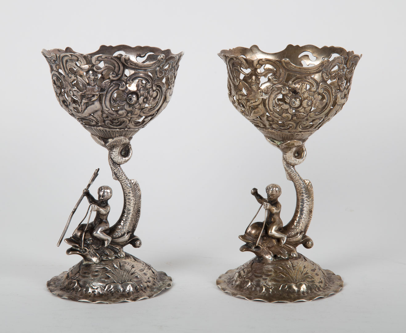 Appraisal: Pair of German silver master salts indistinctive hallmarks probably Hanau