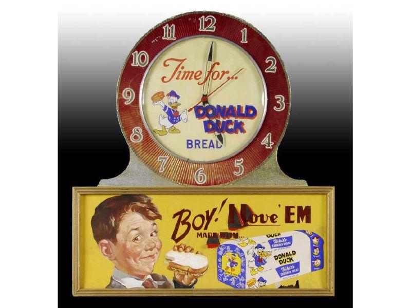 Appraisal: Walt Disney Donald Duck Bread Advertising Clock Description '' x