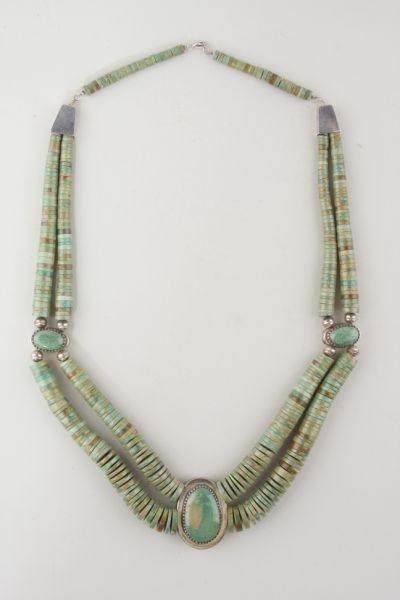 Appraisal: Zuni Green Turquoise Heishe Style Necklace double strands of graduated