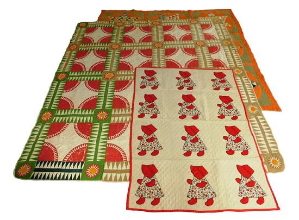 Appraisal: TEXTILES Three vintage cotton quilts including New York Beauty red