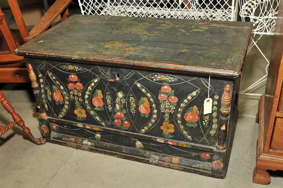 Appraisal: BLANKET CHEST Dovetailed green painted chest with turned front columns