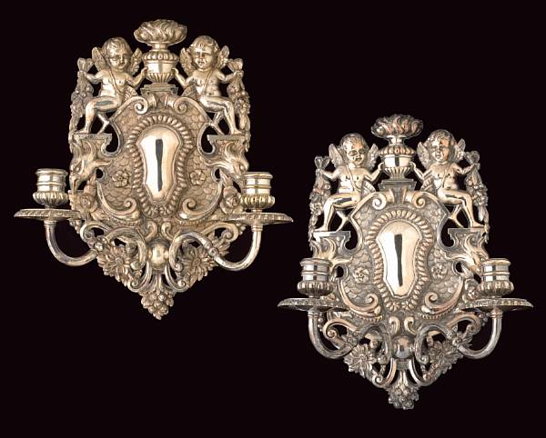 Appraisal: A plated pair of two light wall sconces after the